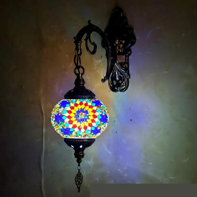 

Hotel Cafe Turkey Wall Lamp Away Mosaic Green Ancient Glass Lampshade Wall Light Bedside Decorative Led Lighting