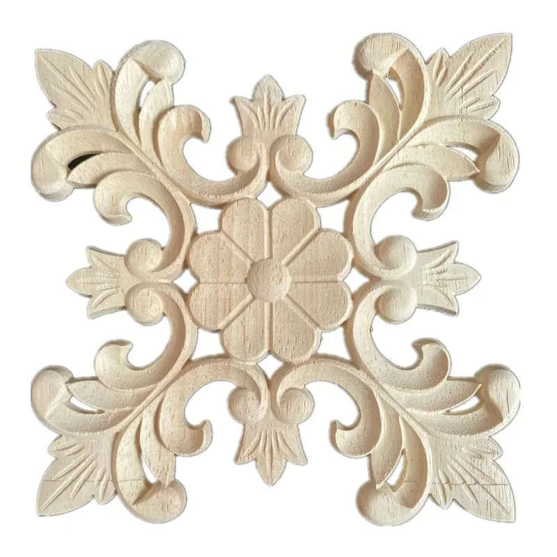 12-20cm Floral Wood Carved Decal Corner Appliques Frame Wall Furniture Woodcarving Decorative Wooden Figurines Crafts Home Decor