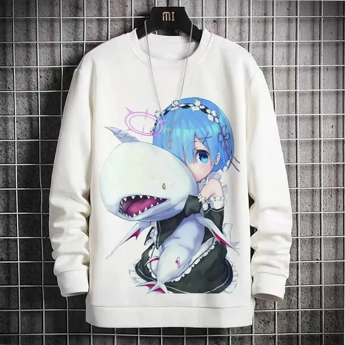 Re:Zero Starting Life In Another World Merchandise Rem Ram Clothes Men And Women Fleece Sweatshirt Anime Ga