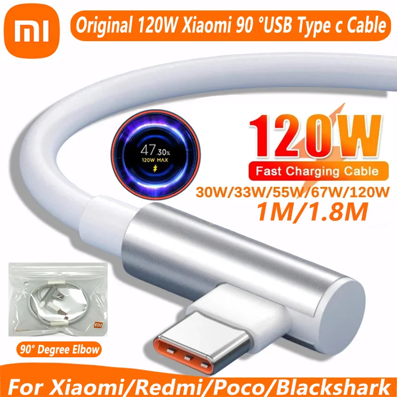 Original Xiaomi 90 Degree Elbow 120W Usb Type C Fast Charging Cable For Mi 14 Ultra 13T 12T Pro Poco F6 X6 Redmi Note 13 Pro K70