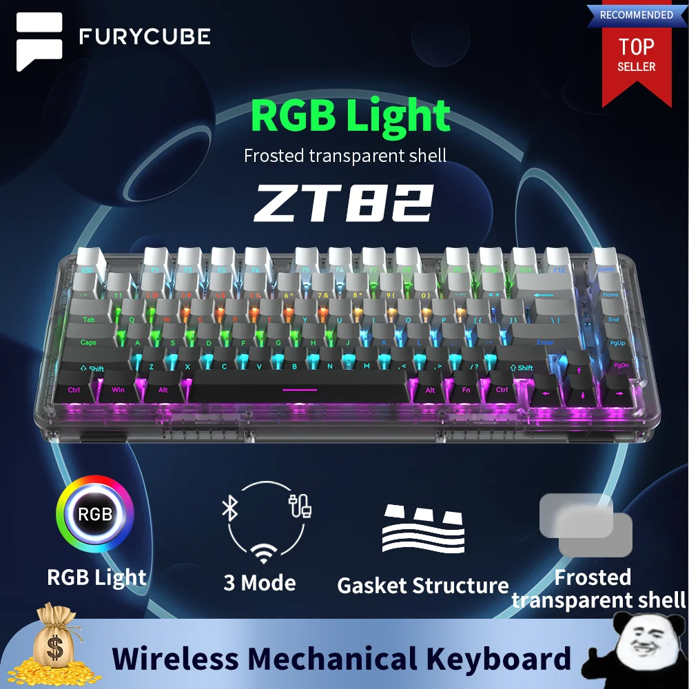 

FURYCUBE RGB Backlit ZT82 Wireless Customized Mechanical Keyboard Kit Gasket Structure Gaming Hot Swap Keyboard Wired Bluetooth