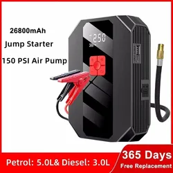 Démarreur de voiture pour diabétique, pompe 4 en 1, compresseur d'air, dispositif de démarrage, banque d'alimentation 12V, gonfleur d'opathie numérique, 150PSI, 26800mAh, neuf sous A