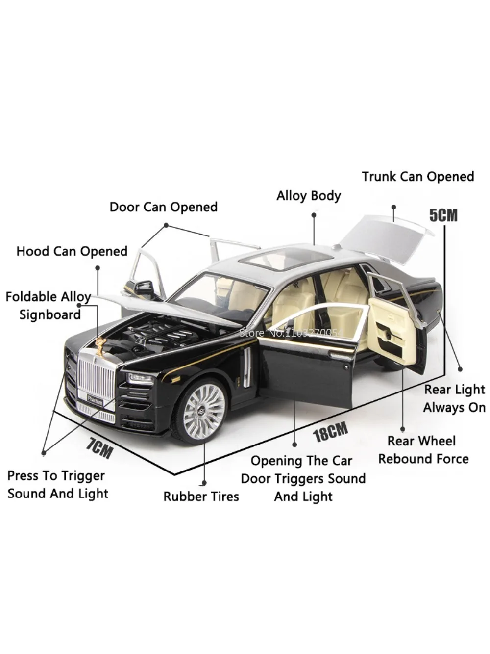 1/32 Rolls-Royce Phantom Car Model Toy Metal Die-casting Vehicles Pull Back Sound Light 6 Door Can Be Opened Models for Boy Gift