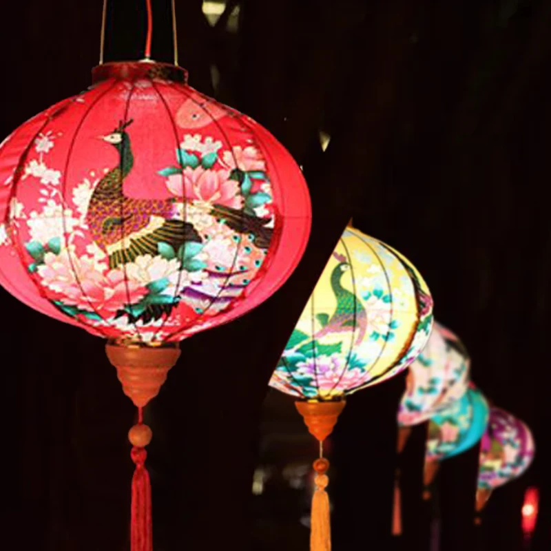 

14 inch Round Lantern Chinese Style Silk Cloth Festival New Year Wedding Party Hanging Lantern Lamp Shade Home Decoration Access