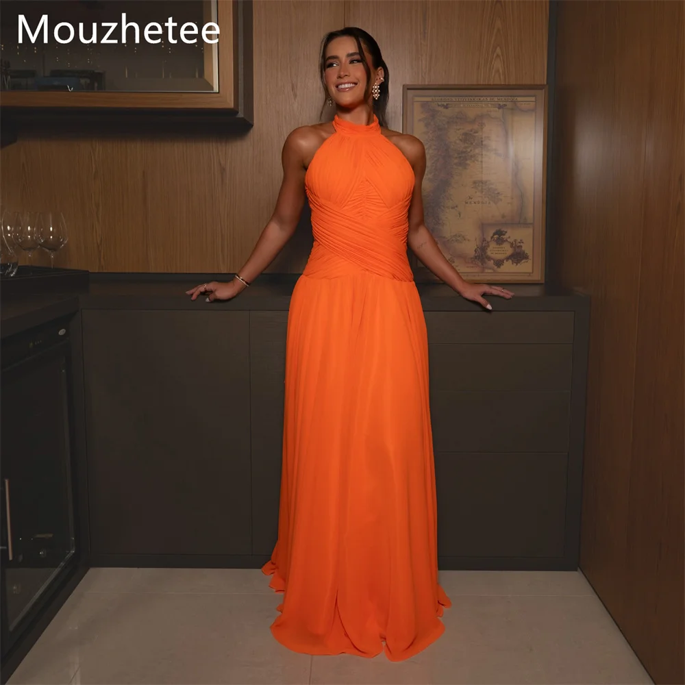 

Mouzhetee A-Line Simple Backless Evening Dresses Formal Dresses for Women Pleat Elegant Sleeveless Prom Gowns Custom Made 2026