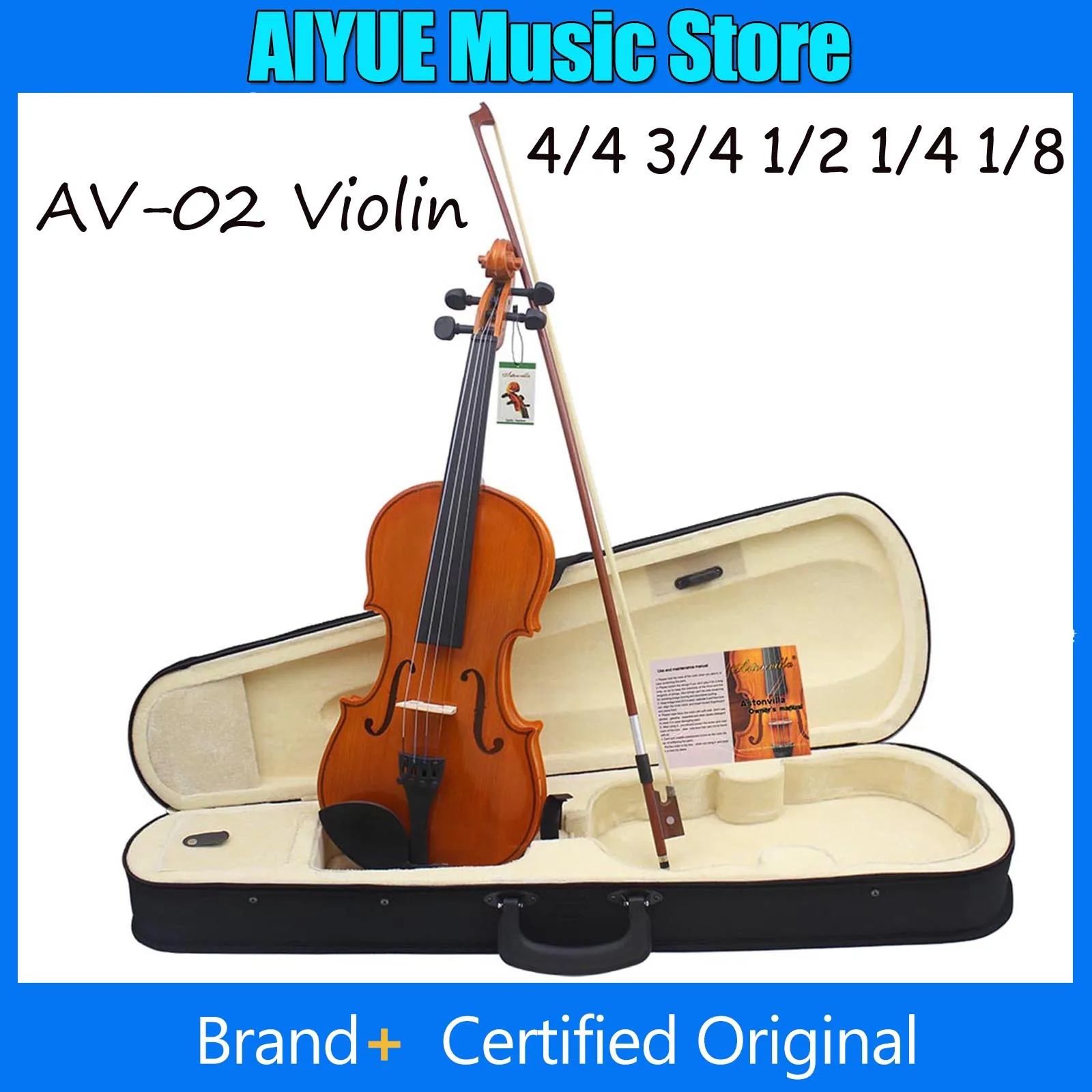 

Astonvilla AV-02 Скрипка из цельного дерева Легкая скрипка натурального цвета Ручная резная практика Инструменты для скрипки для начинающих с деталями