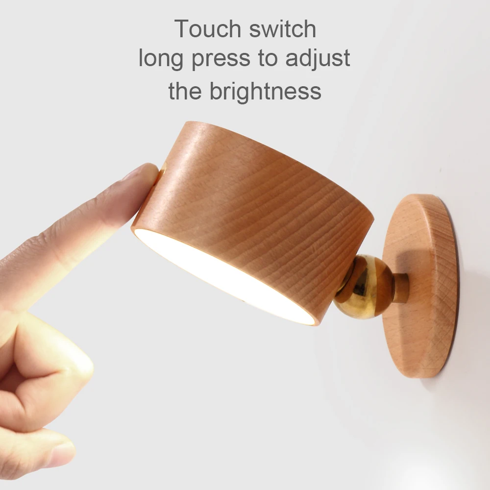 Lampe de chevet magnétique en bois massif, chargement USB, pas de poinçonnage, pas de câblage, détection du corps, applique murale LED