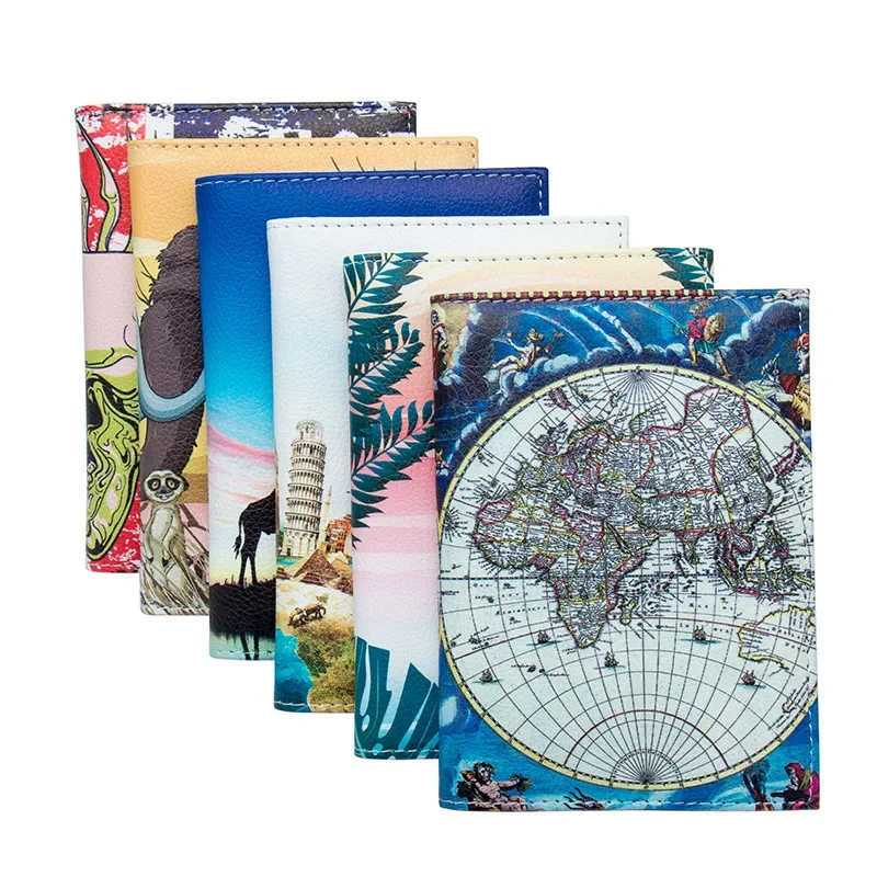 Funda de pasaporte Unisex con hebilla de mezcla de colores, con mapa del mundo, para tarjeta de viaje, billetera