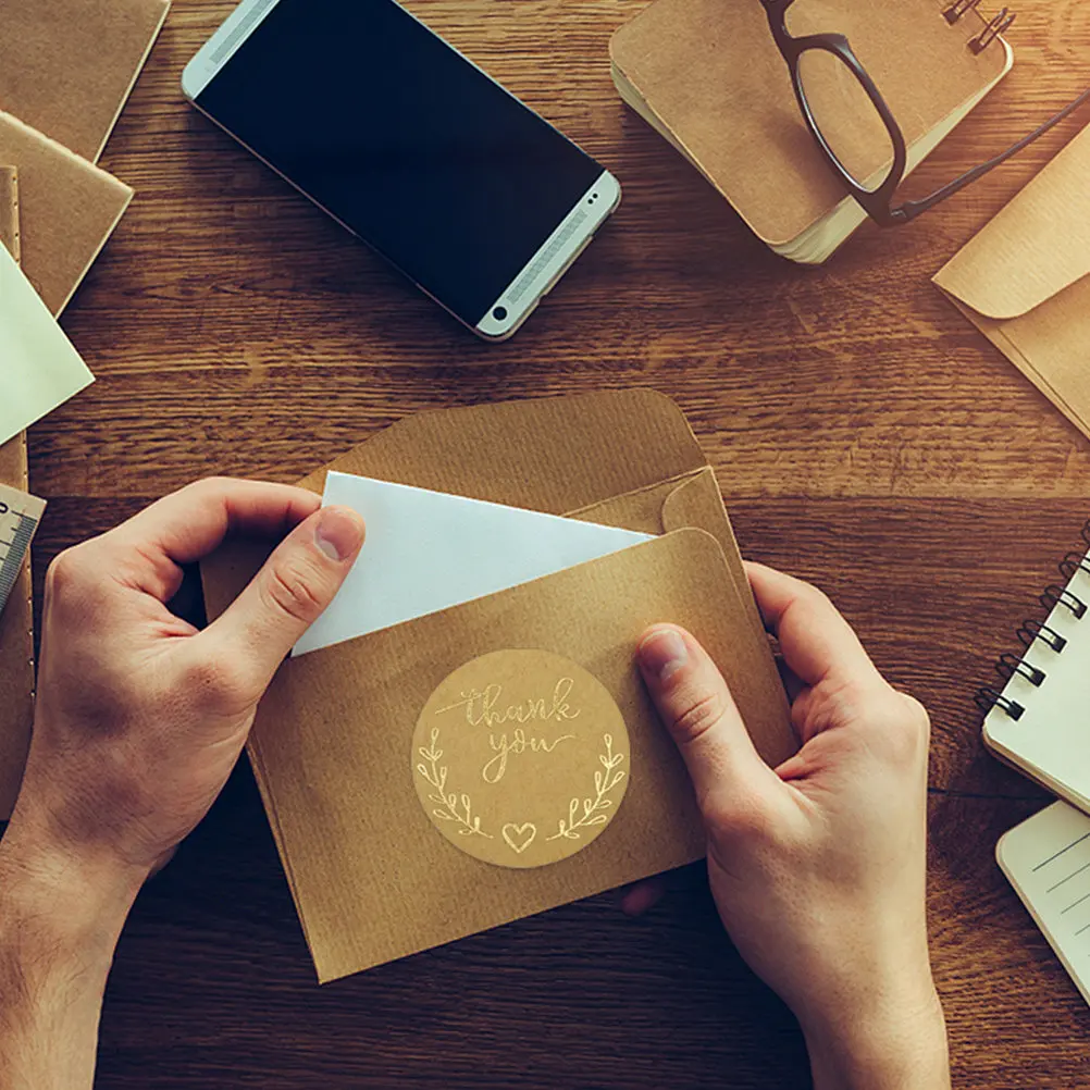 500 Etiquetas Redondas de Agradecimiento con Diseño de Rama de Olivo, Sellos Autoadhesivos de Papel Kraft Premium para Té de la Tarde, Floristería, Centro Comercial
