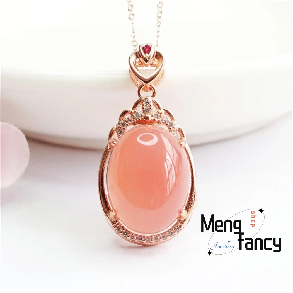 S925 Silver Lnlaid Natural Salt Source Agate Pigeon's Egg Crystal Pendant Simple Elegant High-grade Luxury Quality Fine Jewelry