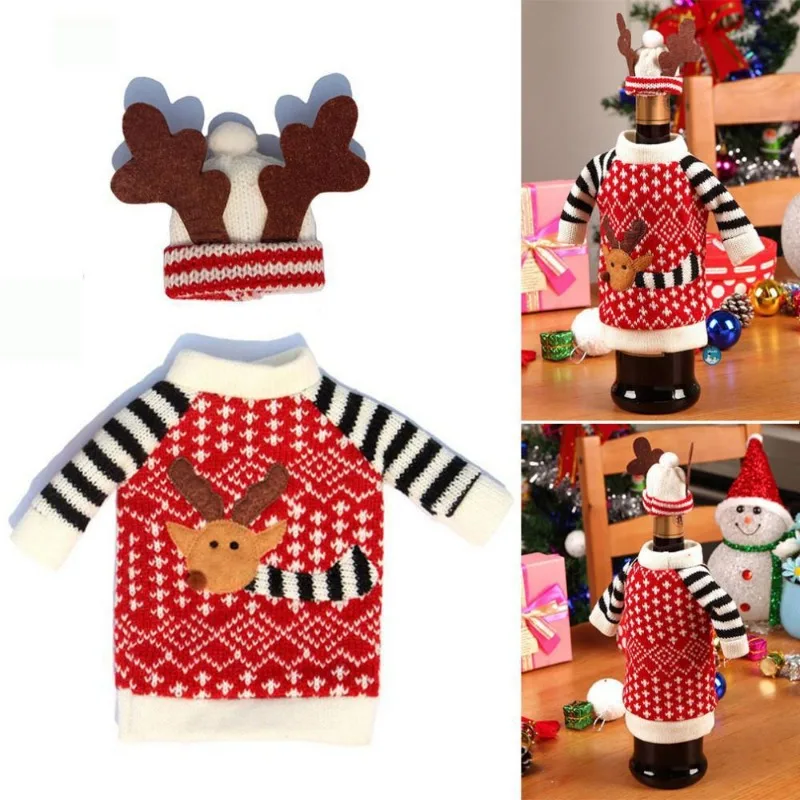 Wine Bottle Bag Creative Cartoon Clothes Wine Set Moose Group Champagne Bottle Bag Christmas Party Decoration Supplies