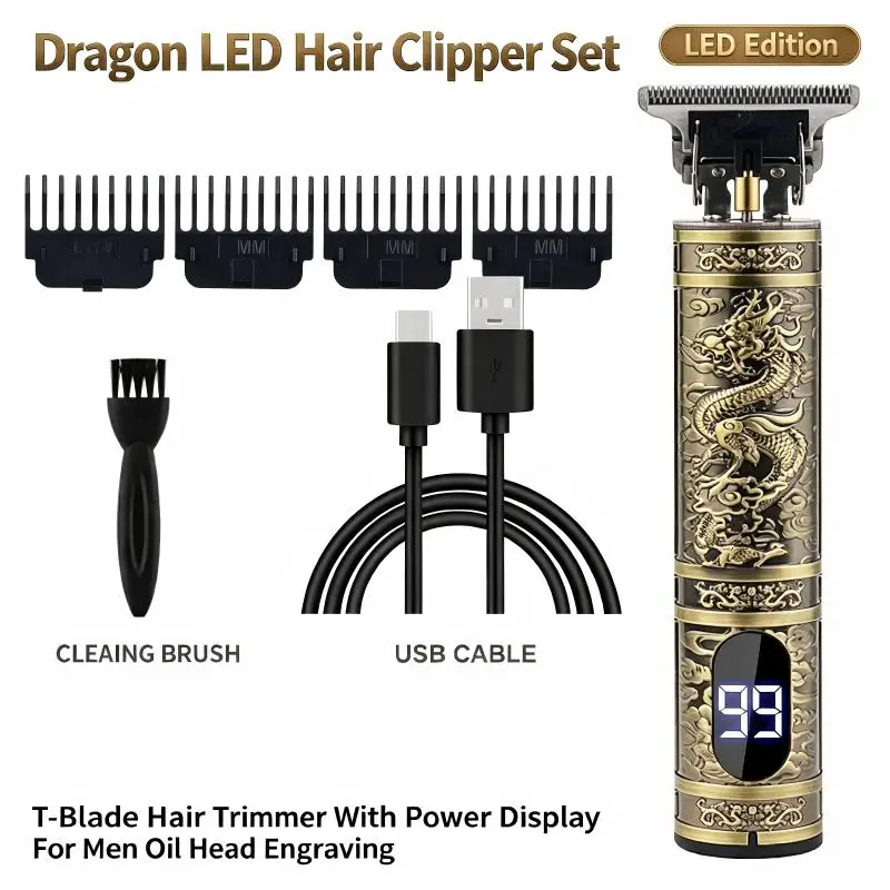 T9 Hair Cutting Machine  Engraving Hair Trimmer  Stainless Steel Blade Rechargeable Men Hairline Sculpting Hair Clipper