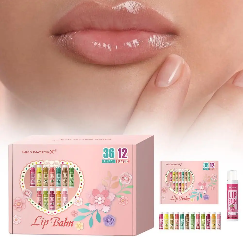 

36PCS/ box Moisturizing Lip Balm set Flower fragrance Natural fragrance moisturizing and brightening lip color holiday gift
