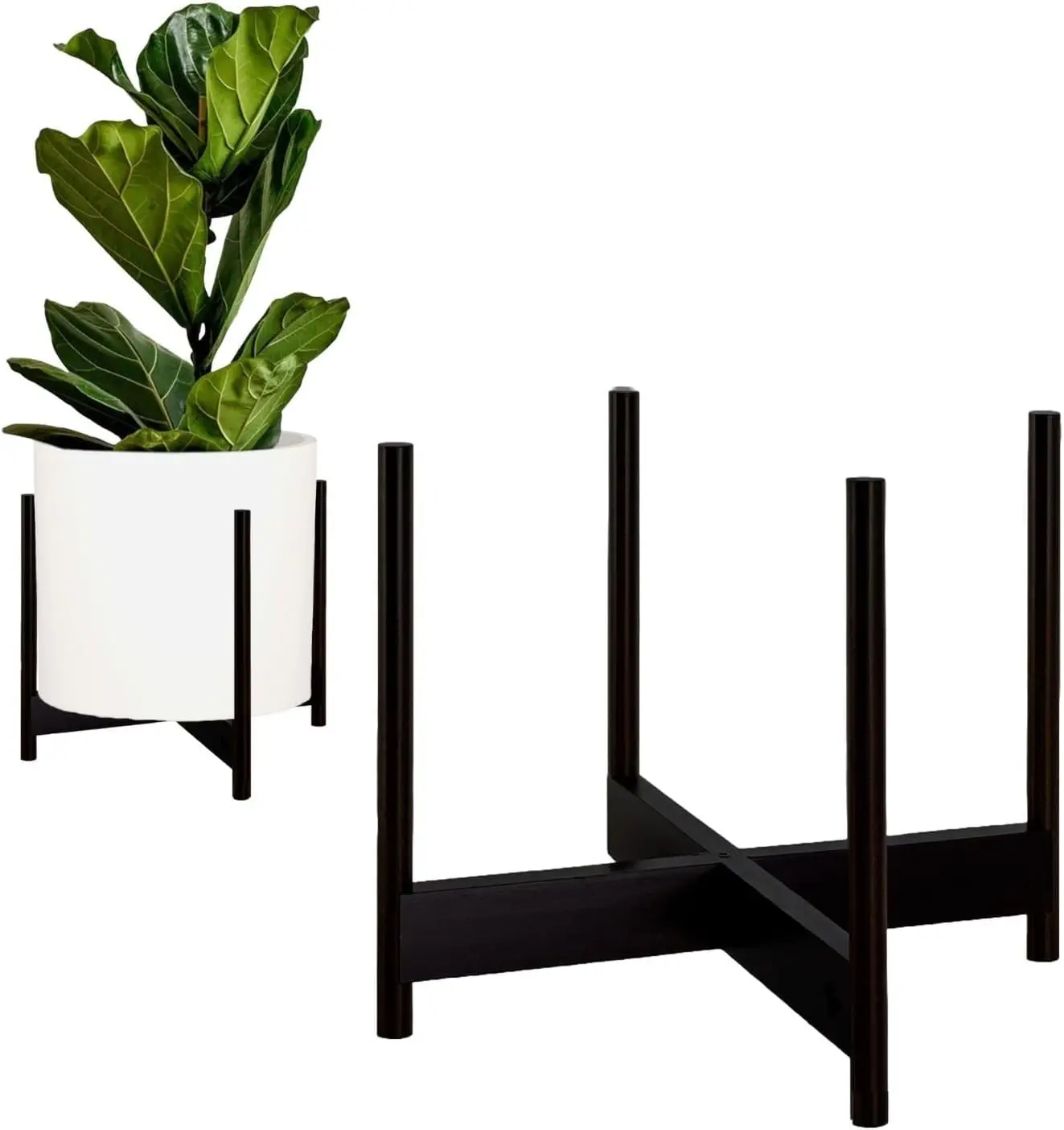 

Bamboo Plant Stand 14.9 Inch Mid Century Wooden Planter Holder for Indoor Big Pots Plug In Design Dark Bamboo