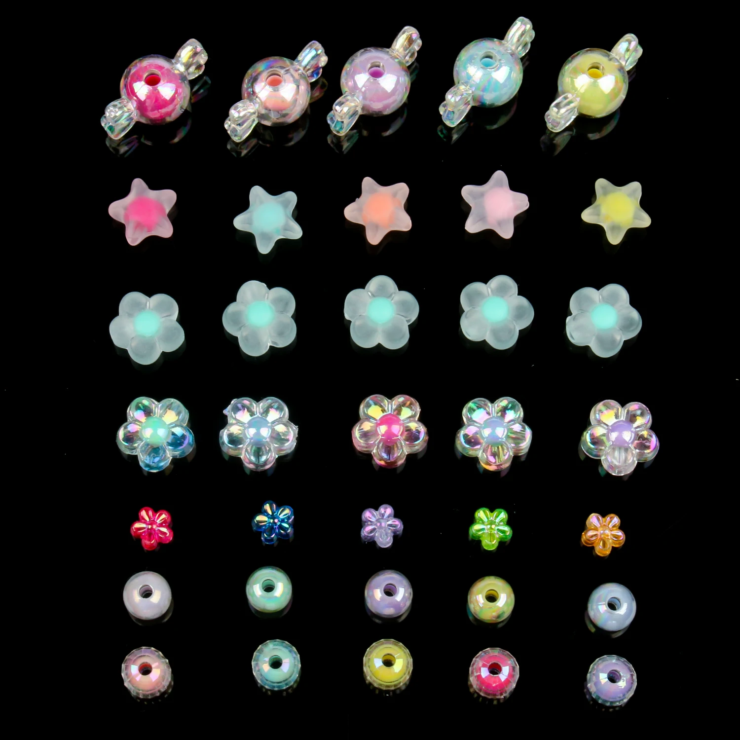 Mixed Acrylic Beads Heart Stars Butterfly Transparent Candy Color Loose Spacer Beads for Needlework Jewelry Making Handmade Diy