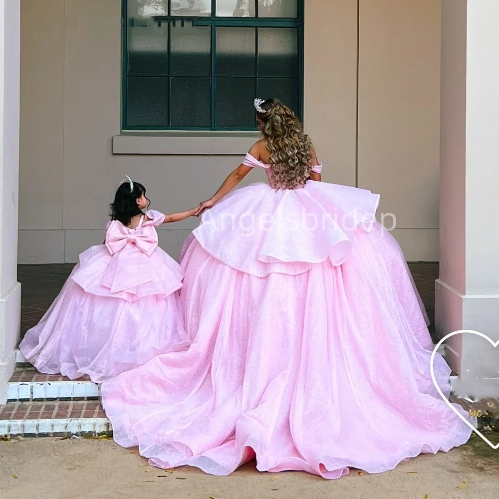 Angelsbridep Sprankelende Tule Roze Baljurk 15 Jaar Quinceanera Jurk Gelaagd Meisjes Avondjurken Vestidos De 15 Quinceañera