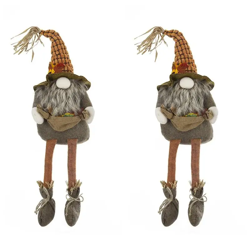 

Set of 2 Brown Fabric Gnomes with Maple Leaf for Fall Harvest Festival and Thanksgiving Table Decor