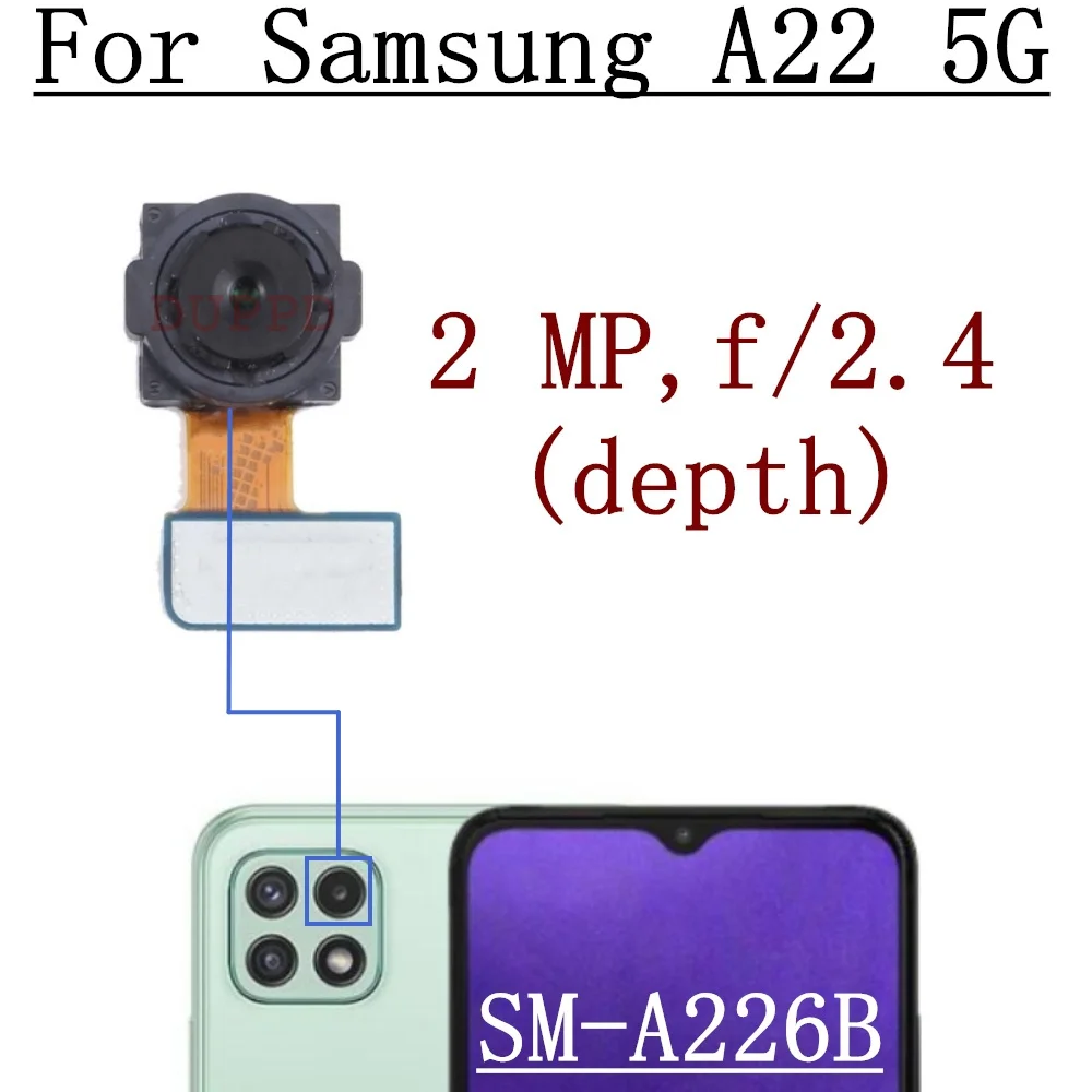 Front Rear Camera For Samsung Galaxy A22 5G A226B Back Wide Macro Depth Main Camera Module Flex Cable Replacement