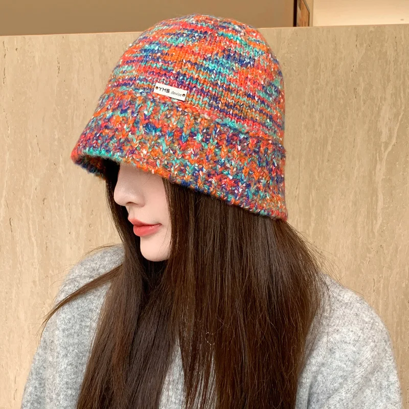 

Striped Tie Dye Knitted Hat Women's Korean Version of Warm Wool Fisherman's Hat