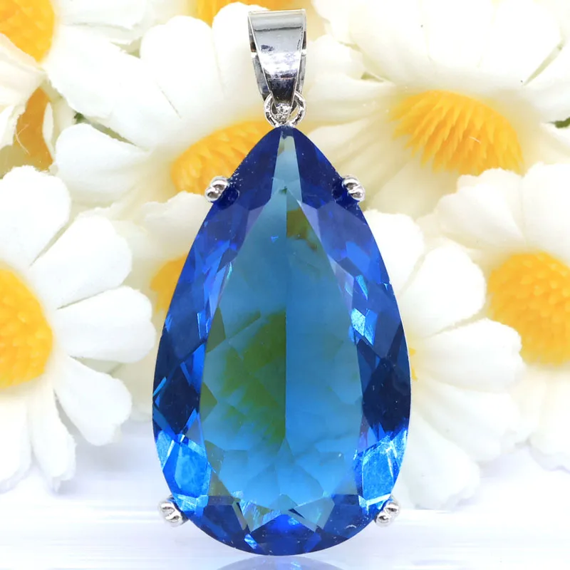 

SheCrown 38x18mm 8.7g Created Pink Kunzite Tourmaline Red Blood Ruby London Blue Topaz Mens Gift Silver Pendant