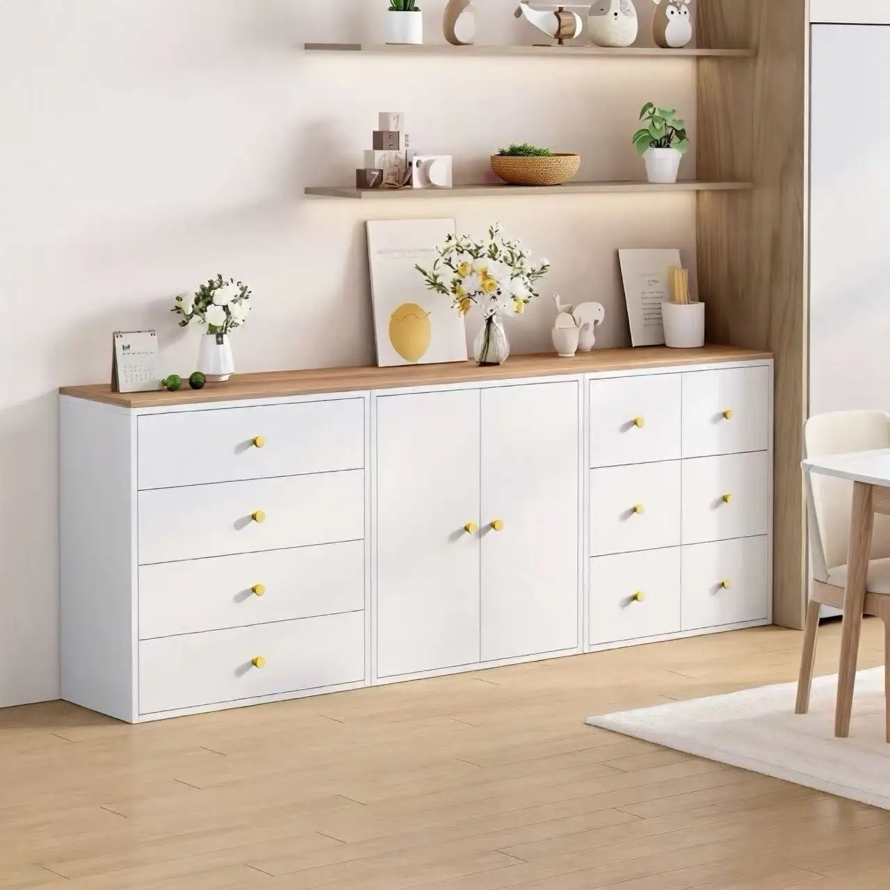 Houseuse Minimalist Bookshelf-style Metal Cabinet Wrought Iron Sideboard For Living Room Kitchen & Balcony Storage