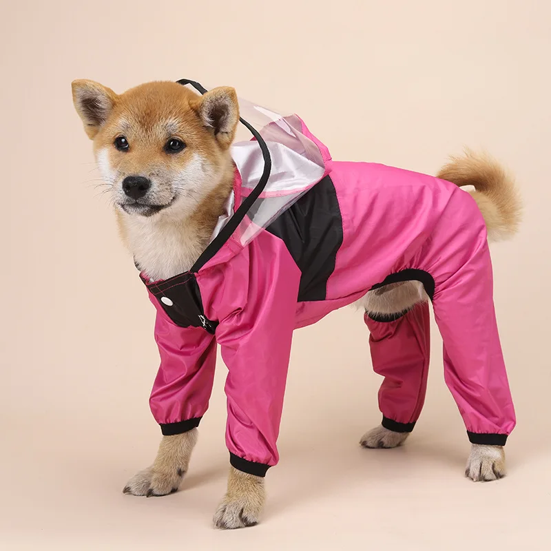 Pet Dog Raincoat Transparent Hooded Jumpsuit Dogs Waterproof Coat Water Resistant Clothes for Dogs Cats Jacket Pet Supplies