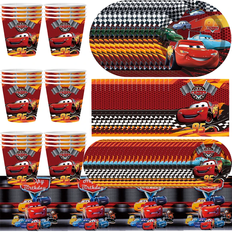 Disney Lightning Mcqueen Party Decorations Cars Foil Banner Disposable Party Tableware Tablecloths Plates Cups Baby Shower Set