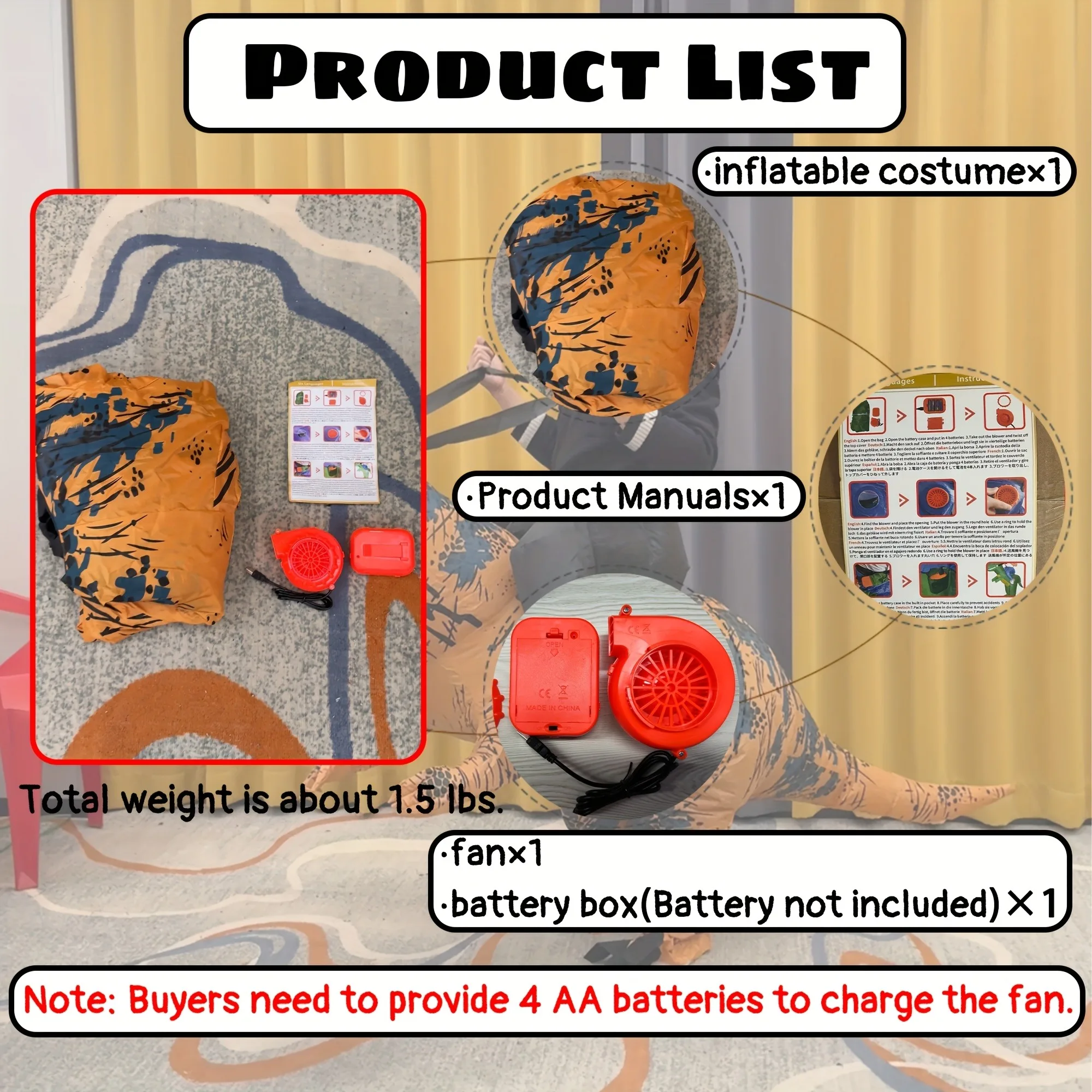 Размер продукта: Подходит для взрослых (150-190 см), включая: 1 комплект надувной одежды, 1 аккумуляторный ящик и 1 вентилятор; [За исключением битвы