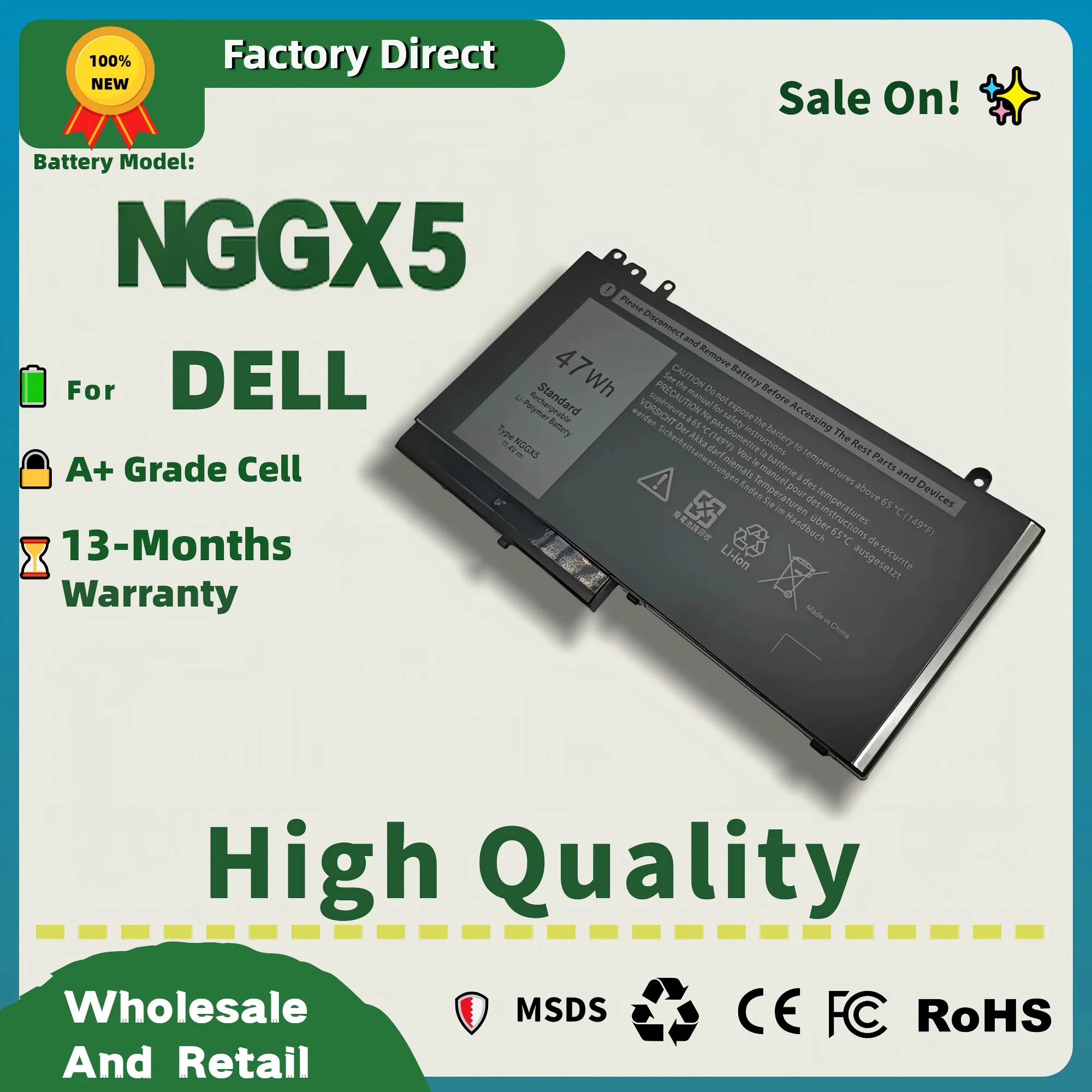 Factory Direct!  NGGX5 Laptop Battery For Dell Latitude E5270 E5470 M3510 E5570 JY8D6 E5550 954DF 0JY8D6
