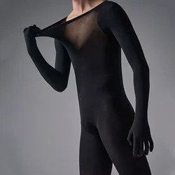 Mens Elastic Jumpsuit Long Sleeve Bodysuit Solid Color Underwear Sexy Leotard Full Body Stockings Nighties For Sex Lingerie