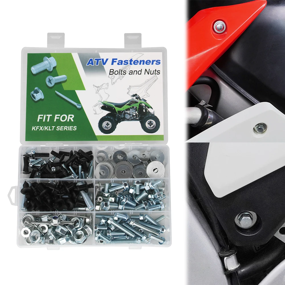 

For Kawasaki KLT250 185 200 KLT250 Police KLT200 Duckster Lakota 300 200PCS ATV Body Engine Plastics Frame Exhaust Bolts Kit