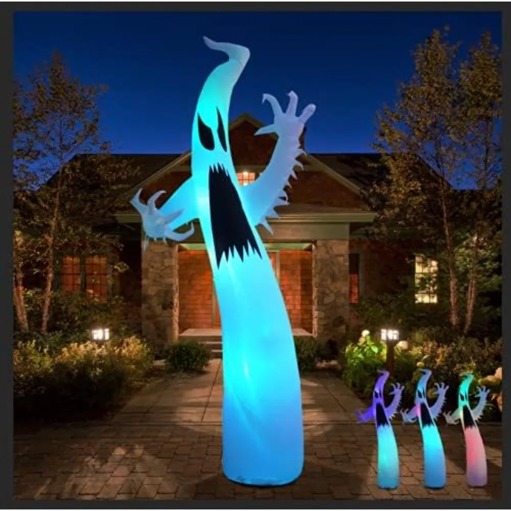 

12 Ft Halloween Inflatables Terrible Ghost Decoration with Flash Color Changing Light Blow Up Decor