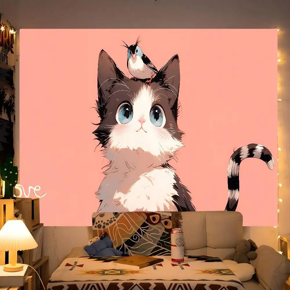 لطيف القط الكرتون الرسوم المتحركة عيد ميلاد سعيد حزب خلفية الديكور الاطفال صبي استحمام الطفل أنيمي التصوير خلفية البوليستر