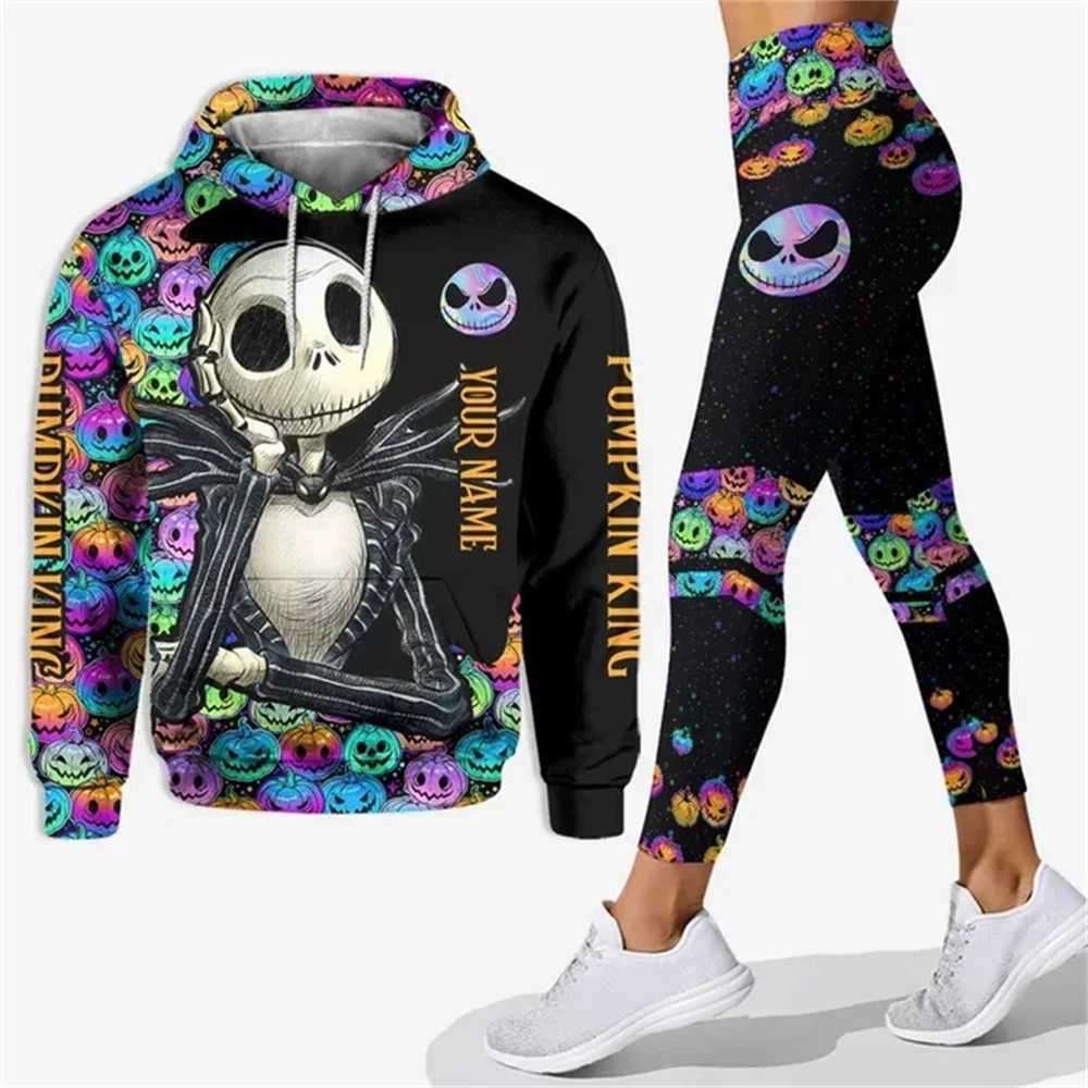 3D Women Jack Skull Hoodie Leggings Set Yoga Pants Sweatpants Women Disney Yoga Hoodie Leggings Fashion Sportswear  2024