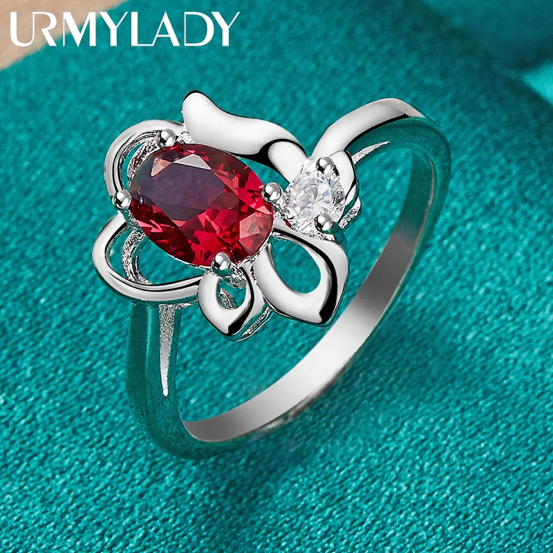 Women's 925 Sterling Silver Flower Ruby Engagement Ring