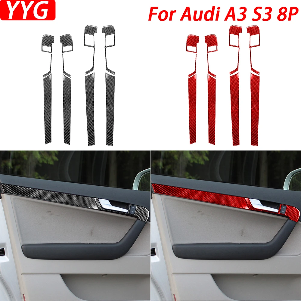 For Audi A3 S3 8P 2006 2007 Real Carbon Fiber Inner Door Pane Set Decorative Cover Interior Decoration Car Accessories Sticker