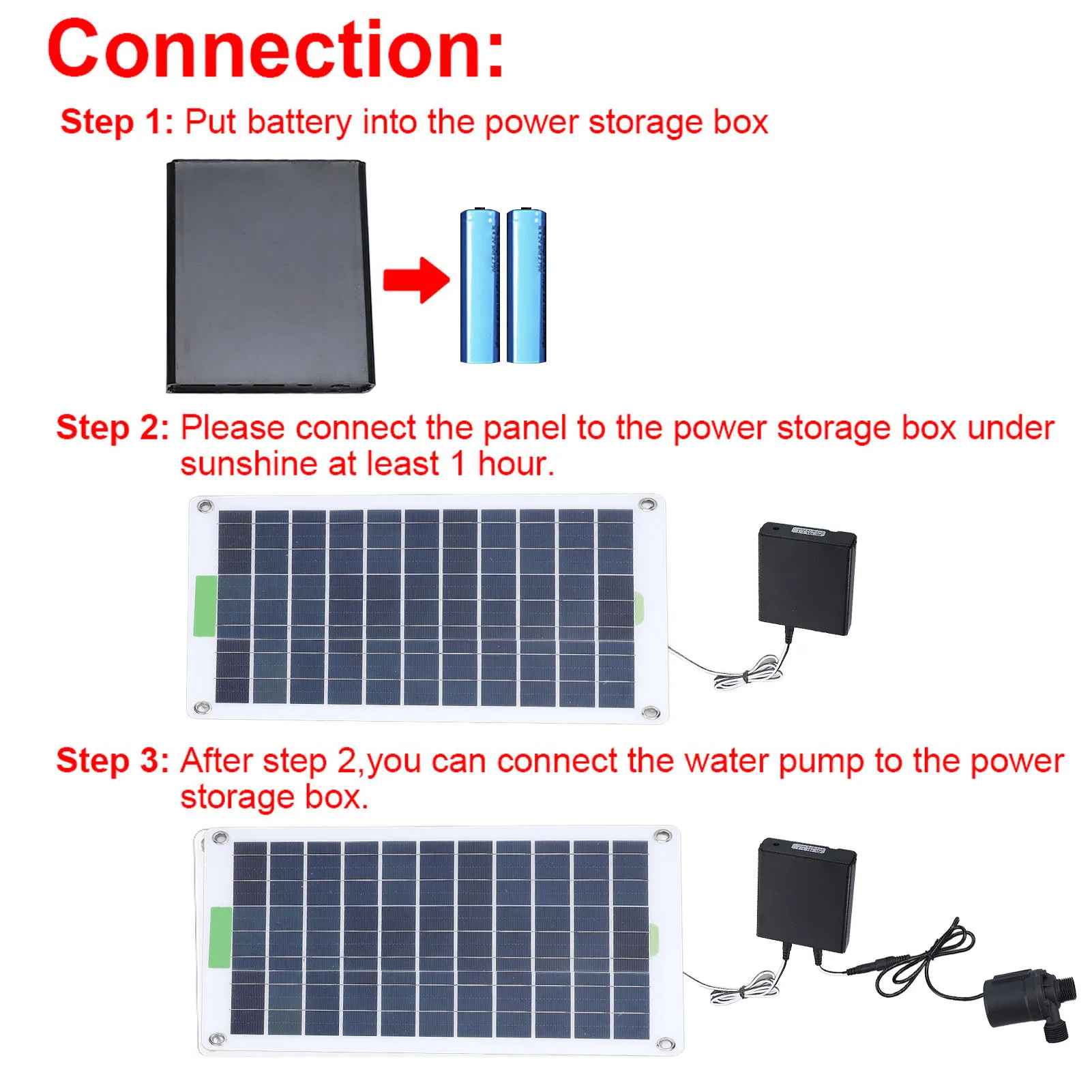 Solar Water Pump Professional Monocrystalline Silicon 16.4FT Head 100W Solar Powered Water Fountain Pump with Energy Storage Box view 6