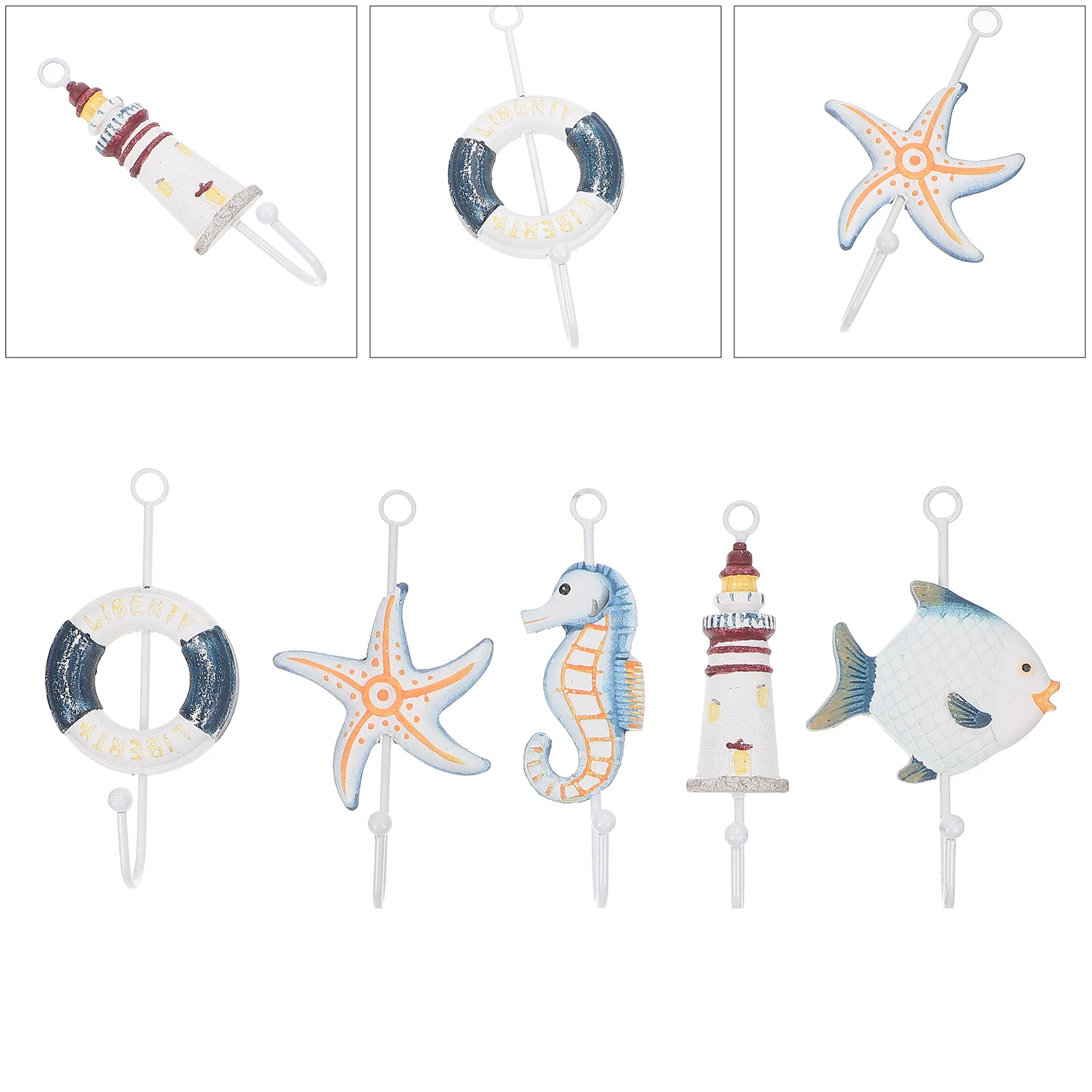 

9Pcs Creative Vintage Wooden Clothes Hooks Mediterranean Style Decorative Household Practical Wall Hanging Ocean Theme