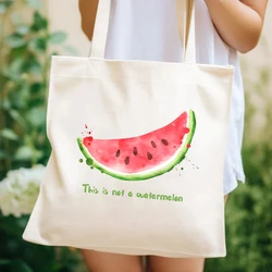 Isto não é uma sacola com estampa de melancia para mulheres, bolsa de faculdade feminina, amor e paz, grande capacidade, elegante bolsa de compras