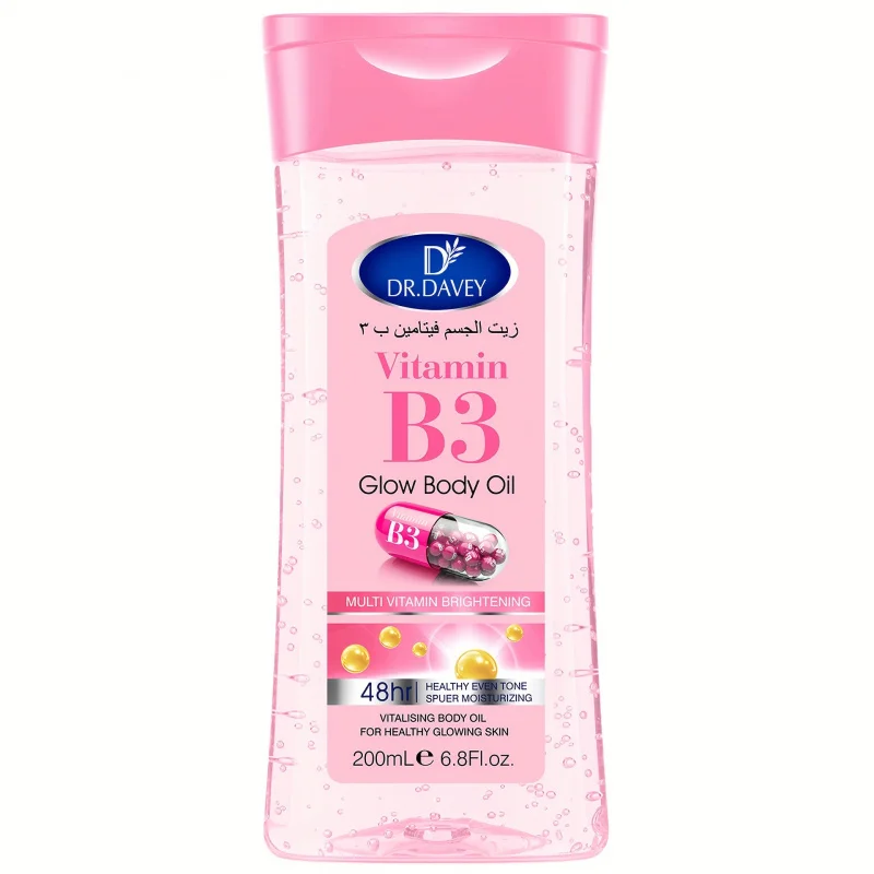 DR.DAVEY VitaminB3Glossy Body Oil, 200 ml/6,8 Flüssigunze, nährendes Massageöl für alle Hauttypen, enthält Glycerin, Grundfunktion