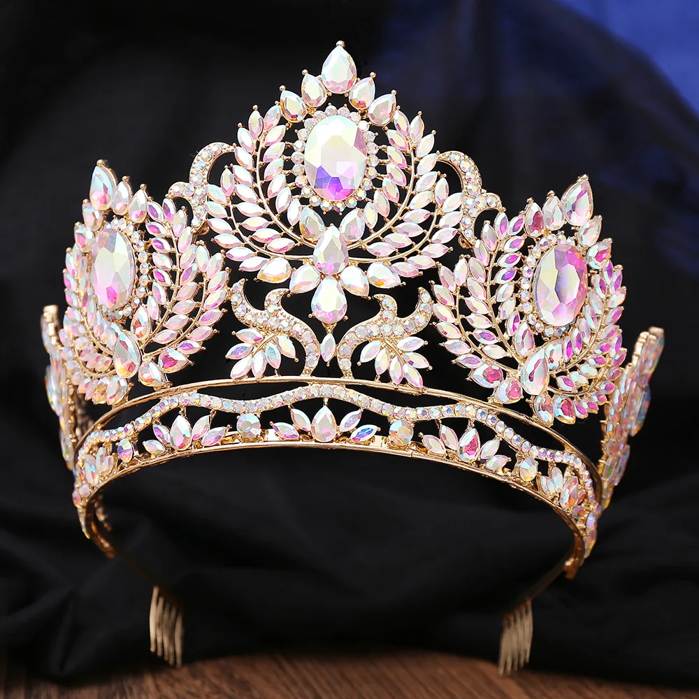 Luxury Baroque Crystal AB Tiaras Crowns Vintage Rhinestone Prom Diadem Women Pageant Wedding Hair Accessories Jewelry Ornaments