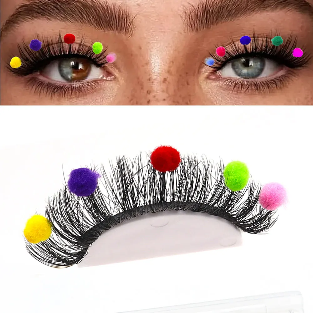 Coppia di graziose ciglia finte pelose colorate, stile naturale, adatte per cene cosplay, trucco di Natale e Halloween