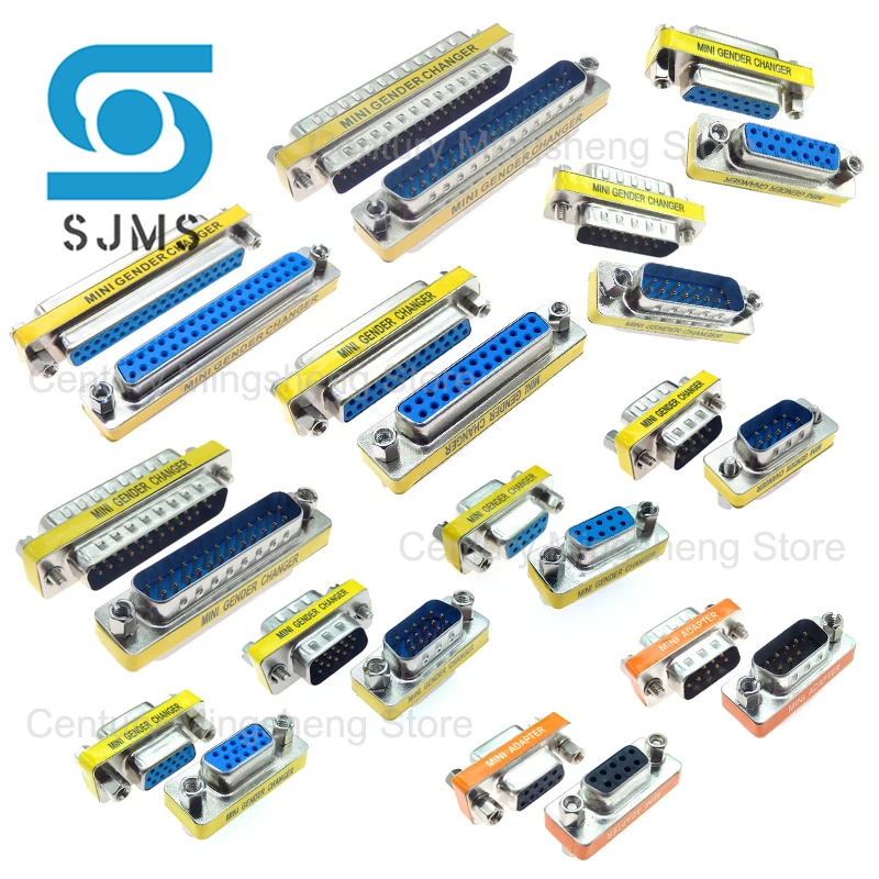 Dob9 9Pin DB15 DB25 DB37 Mini Adapter zmiana płci męski na żeński/z męskiego na męskie/żeński do żeńskiego RS232 złącze szeregowe wtyczka Com