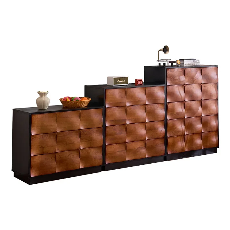 

Ash wood rattan chest, French simple black bedroom small apartment solid wood household six-bucket drawer storage cabinet