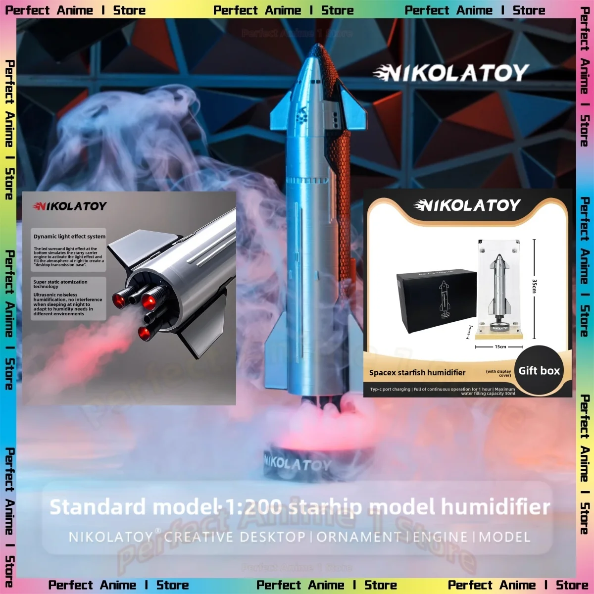 

NIKOLATOY Msk SpaceX Модель звездного корабля Ракета Хвост Пламя Спрей-увлажнитель Функция Креативный орнамент