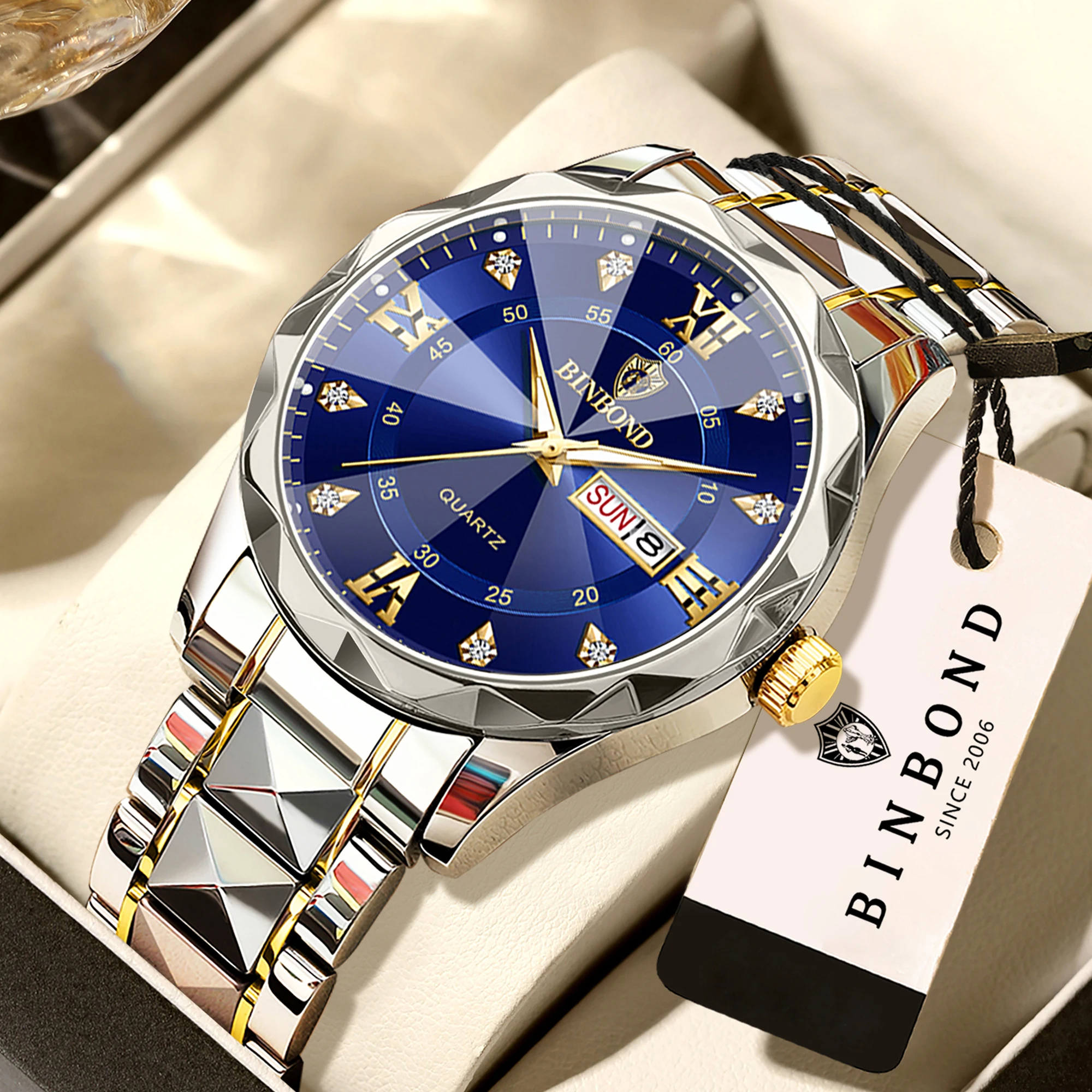 

BINBOND business quartz watches for men luxury luminous waterproof week display auto date accurate men's watch durable reloj