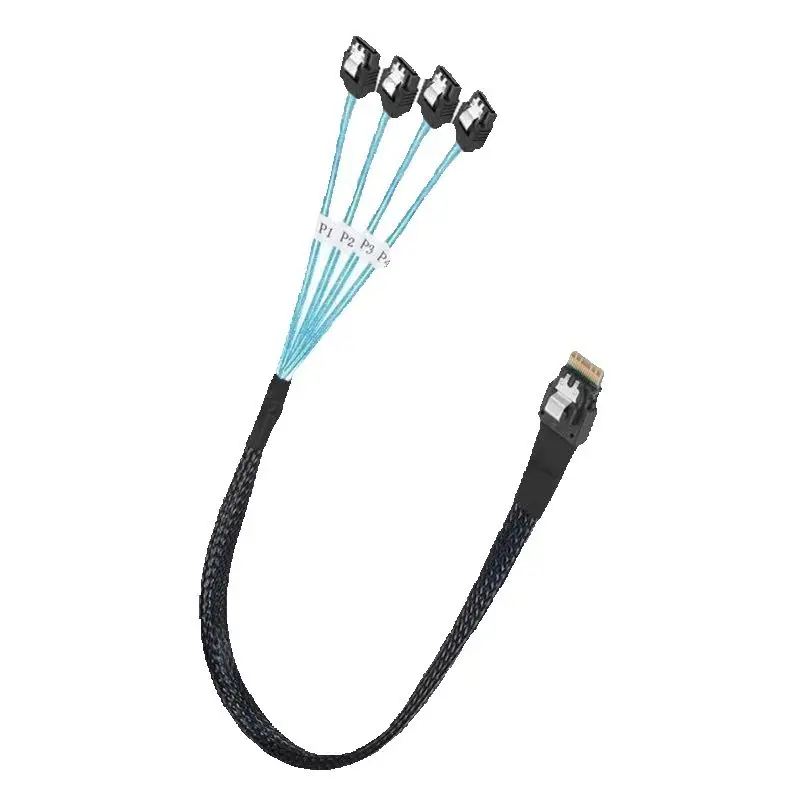 Slim MINI SAS 4.0 4i 38pin to 4 SATA 7pin 12Gbps Server Hard Disk Multi Lane SAS Host Internal Cable 0.5m 1m SFF-8654 Cor