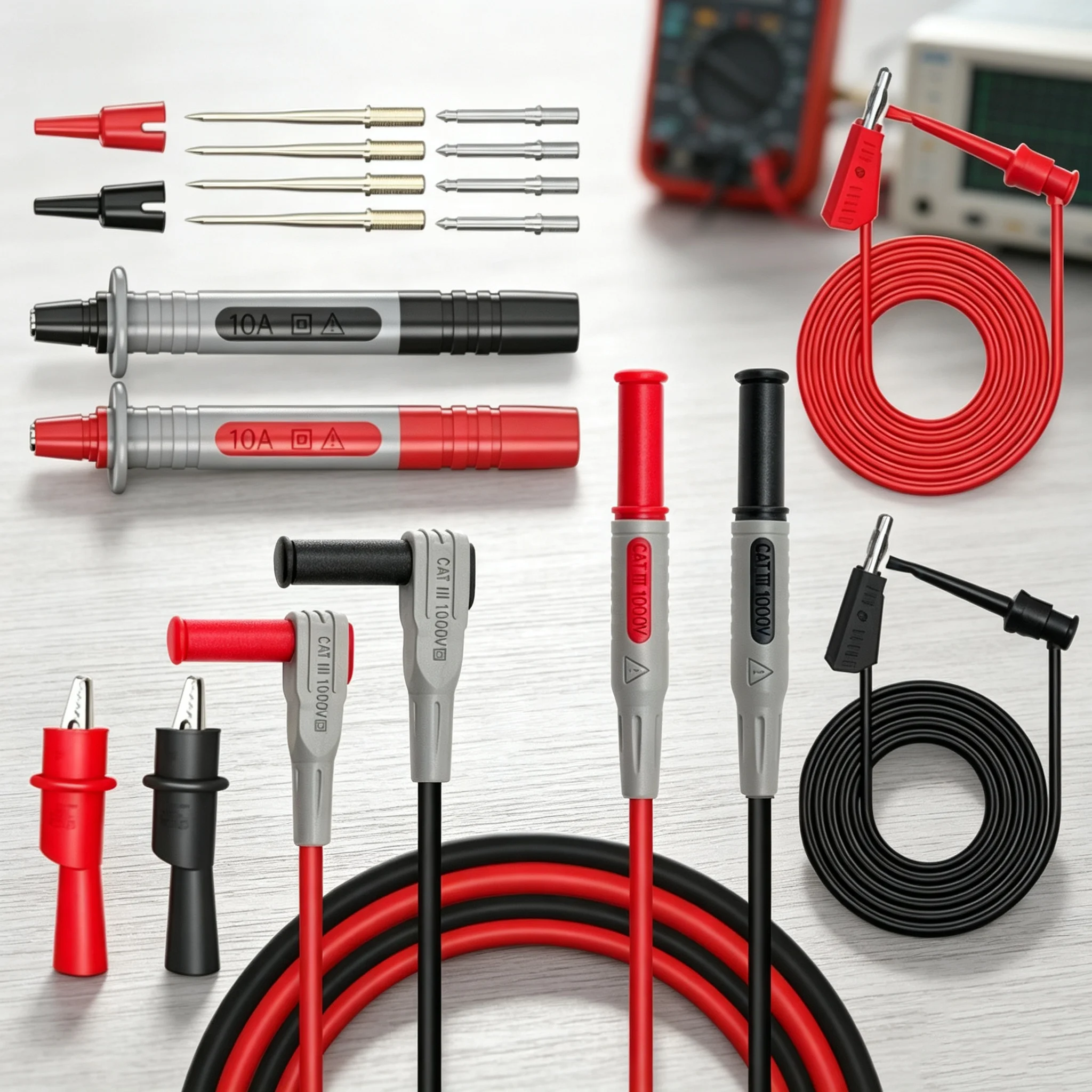 18pcs Multimeter Test Leads Kit with Replaceable Needles Alligator Clips 4mm Banana Plug to test Hook Clips Set
