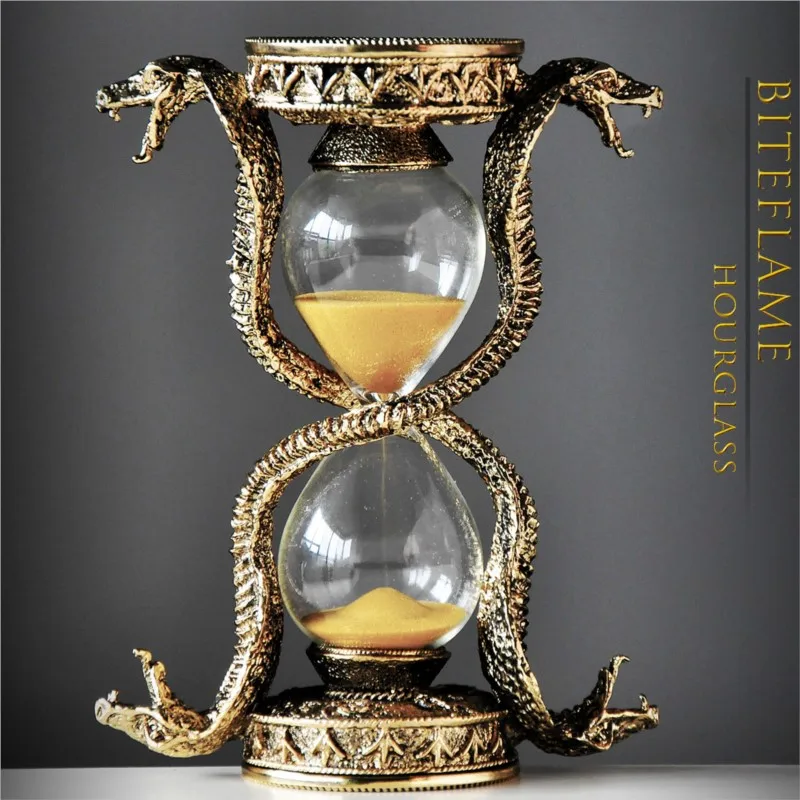 Retro Metal Hourglass 15 Minutes Sand Timer Snake Shaped Creative Home Decoration Ornament Vintage Living Room Decoration ZC685