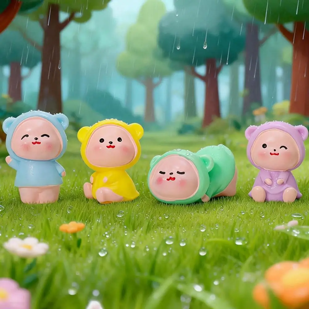 Macaron Color 2Pcs Mini Raincoat Bears, Mini Resin Figures, Small Miniature Bear, Cute Tiny Bears fairy Gardens Figurines 97